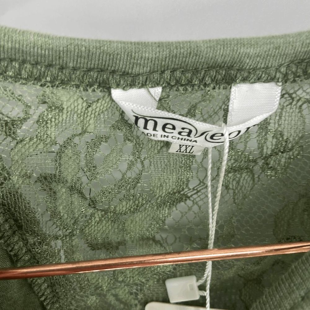 Meaneor Women's Green Lace Deep V-Neck Keyhole Sleeveless Blouse Size XXL NWT - Picture 3 of 7